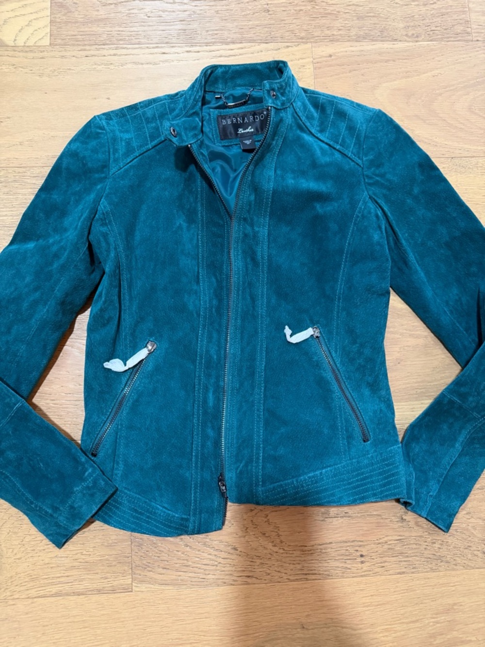 Bernardo Teal Green Leather Zip-Front Women's Moto Jacket XS NWOT